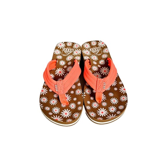 Reef Sandals Daisy Print Flip Flops Kids- Size 2 - Picture 2 of 7